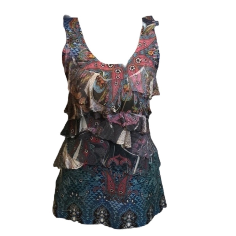 J.T.B. Fun Ruffled Colorful Tank Top Size Small - Picture 3 of 6